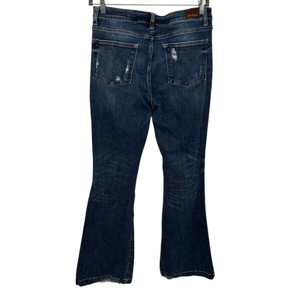 Judy Blue Button Fly Distressed Trouser Flare Leg Jeans Size 31/13 - Picture 5 of 9